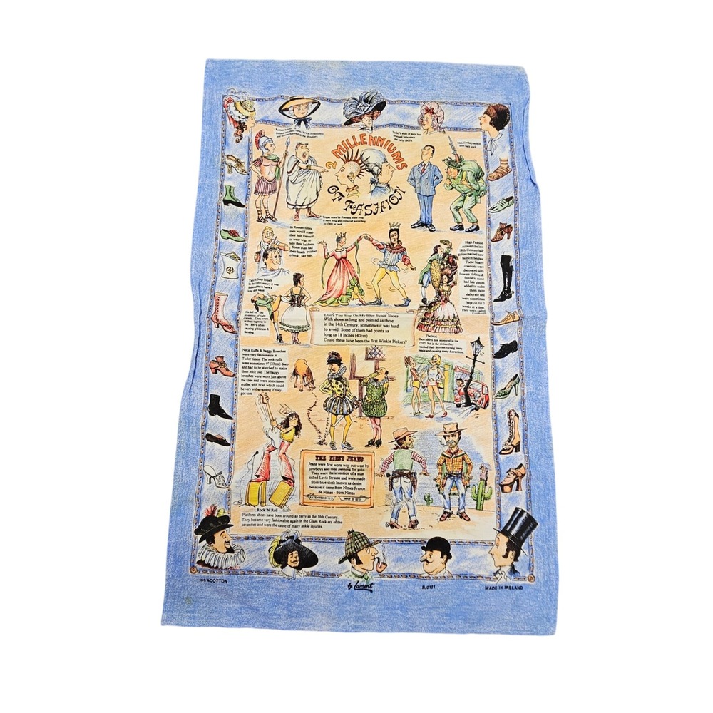 Lamont Tea Towel  Blue 2 Millenniums of Fashion History Vintage Ireland